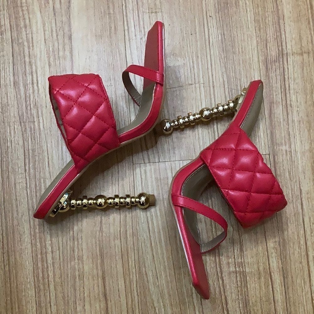 NEW Red & Gold Fashion Nova Quilted Heels 6.5